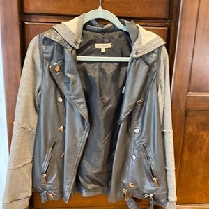 Faux leather/sweatshirt combo jacket